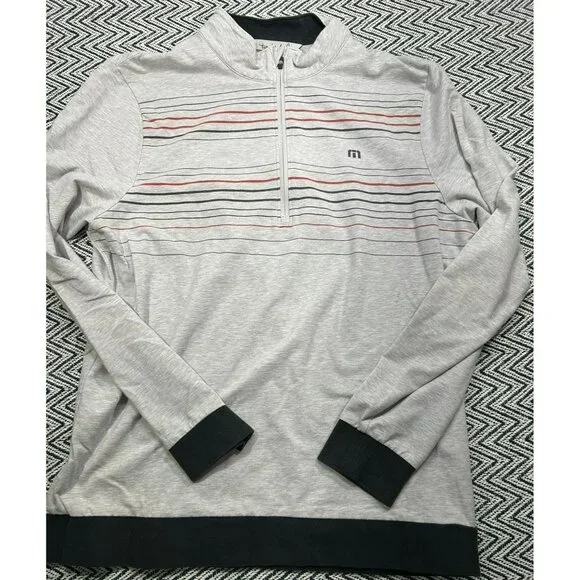Travis Mathew Quarter Zip Striped Performance Pullover Gray Black Red L - Picture 2 of 6